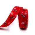 16mm Christmas ribbon red grosgrain webbing with cute bear and snowflake print for gift wrapping. - Red Bear Snowflake (20#)