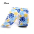 Ruban gros grain imprimé fleurs bleu et jaune 25mm de largeur pour emballage cadeau DIY - 21# (25mm)