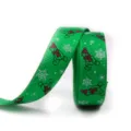 16mm Green Christmas Ribbon with Cute Teddy Bear and Snowflake Print for Gift Wrapping and Holiday Decor - Green Bear Snowflake (23#)