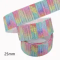 25mm Rainbow Glitter Grosgrain Ribbon Colorful Gradient Silver Striped Craft DIY Bow Hair Decor - Size 10 / 2#
