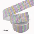 25mm rainbow grosgrain ribbon with silver glitter stripes for hair bows and holiday decor - Size 10 / 3#