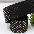 Black grosgrain ribbon with gold foil polka dots, 38mm wide for gift wrapping crafts. - Black(5#)