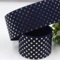 Navy blue ribbon with gold polka dots, perfect for hair bows and gift wrapping packaging. - Deep Blue (10#)