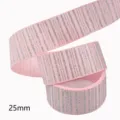 Ροζ Κορδέλα Grosgrain με Ασημί Γκλίτερ 25mm για Φιόγκους Μαλλιών και Διακόσμηση - 10#