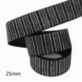 Μαύρη κορδέλα grosgrain 25mm με λαμπερές ασημί γκλίτερ ρίγες για χειροτεχνία και δώρα. - 13#
