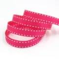 Nastro gros grain fucsia con impunture bianche, 1cm, ideale per confezioni regalo e fai da te. - Rosa Rosso (1050#)