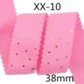 Pink 38mm Wavy Edge Gold Star Grosgrain Ribbon DIY Hair Bow and Craft Material - Width 38mm - Length 5 Yards / Pink Style (155#)