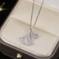 Collana con ciondolo a foglia di ginkgo in zircone scintillante catena clavicolare argento - Forma di Gonnellina (Catena a O) / Argento
