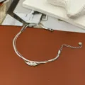 Bracciale a catena di serpente doppio strato in acciaio inossidabile con piuma, bel gioiello. - Ciondolo a Piuma (Argento) / Argento
