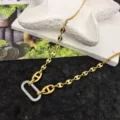 Gold titanium steel zircon clavicle necklace, exquisite European minimalist jewelry set. - Necklace / Color Block