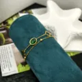 Bracciale in acciaio titanio doppio strato zircone verde ciondolo trifoglio donna - Braccialetto a Doppio Strato Smeraldo / Oro