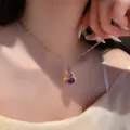 Collana in acciaio al titanio placcato oro stile cinese con pendente a zucca di cristallo. - Stile Zucca Oro Multicolore