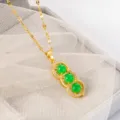 Elegante collana con pendente a baccello di pisello dorato con perle verdi e zirconi. - Arachide Verde Baccello (Catena a Croce) / Oro rosa