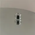 Minimalist C-shaped metal ear cuff with a dark rectangular zircon for women, chic style. - Ear Cuff (3475) / Black