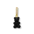 Lindo collar colgante de osito de goma negro con aro chapado en oro y circonita. - Colgante Oso con Strass Negro / Negro