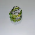 Close-up detail shot of the handmade green beaded ring with unique metal lava open design. - Style 03 (Multi-Stone Beaded Open)