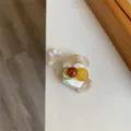 Vintage colorful beaded ring with acrylic heart and fruit charms for women, stretchable. - Style H Irregular Yellow Acetate Colorful