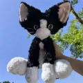 Black and white curly Devon Rex cat plush toy, cute soft stuffed animal doll gift for kids. - Black and White Devon Rex Cat