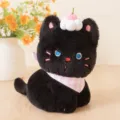 Cute black plush cat toy with cream cherry hat and pink bib soft doll gift for kids - Cream Black Cat - Pink Bib