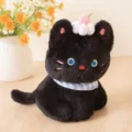 Cute black cat plush toy with cherry decor and scarf, soft stuffed animal doll for kids gift. - Cream Black Cat - Blue Bib