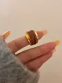 Chic liquid enamel double layer open ring chocolate color fashion jewelry for women stylish - Gold Brown