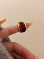 Chic chocolate brown enamel open ring, double layer gold plated stylish aesthetic finger jewelry. - Gold Wine Red