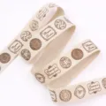Cotton linen ribbon for DIY crafts, vintage button printed fabric tape for sewing, bow making. - 1 Yard 16mm / CP2