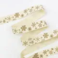 Cotton linen ribbon with gold snowflake print, perfect for DIY crafts, hair accessories and bows. - 1 Yard 16mm / CP7