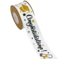 Graduation ribbon roll with congratulations text and glitter cap design for gift wrapping packaging. - 5 Yards/Roll / White