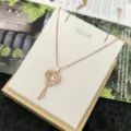 Elegante collana con ciondolo chiave a cuore oro rosa zircone catena clavicola regalo - Collana Chiave Cuore Dinamica / Oro rosa
