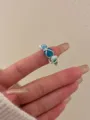Handmade wire wrapped natural stone crystal beaded ring detail view, adjustable open finger ring. - Letter A