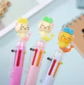 Cute cartoon multi-color press ballpoint pen detail view showing cute cat design stationery. - Cartoon Mermaid / 0.5mm / 6-Color