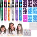 Kit penna tatuaggio per bambini con stencil e adesivi di strass per trucco festa e fai da te. - Predefinito