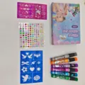 Kids glitter tattoo set with stencil templates rhinestone stickers and color pens for DIY party - Tattoo Pen Set / 12*8*2cm