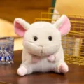 Peluche de ratón blanco regordete con orejas rosas bonitas, muñeco de peluche suave para niños - 18cm / Ratón