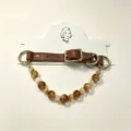 Luxury crystal beaded pet cat dog collar with brown leather strap and gold hardware. - Neck Circumference 26-34cm / Crystal Pet Collar Number 1