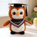 Cute graduation owl plush toy in scholar cap and gown, perfect gift for students. - Pink Triangle Scarf Style