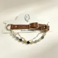 Collar de gato con cuentas de cristal de lujo con correa de cuero marrón y cadena para mascotas - Circunferencia de Cuello 26-34cm / Collar de Cristal para Mascota Número 2