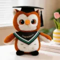 Graduation owl plush toy, cute stuffed animal with doctor cap and gown for grads. - Green Triangle Scarf Style