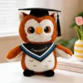 Cute graduation owl plush toy wearing doctor cap and gown soft doll graduation gift for girls - Blue Triangle Scarf Style