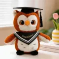 Cute graduation owl plush toy, soft stuffed animal wearing black academic cap and gown - Silver Gray Triangle Scarf Style