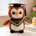 Cute graduation owl plush toy with black doctoral cap and academic shawl doll gift - Gold Double Stripe Triangle Scarf Style