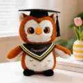 Cute graduation owl plush toy with doctoral cap and congratulatory stole for graduates. - Yellow Triangle Scarf Style