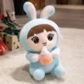 Cute blue rabbit plush doll holding a small bottle, soft stuffed toy for kids comforting. - 40cm Blue Rabbit Doll