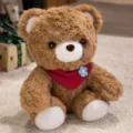 Cute brown plush bear toy with red scarf and white paws, soft stuffed animal doll for kids. - 33cm Brown Scarf Bear