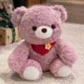 Plush teddy bear stuffed animal toy, cute pink soft doll with red scarf for kids and home decor - 33cm Pink Scarf Bear