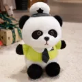 Cute plush panda toy wearing captain hat and uniform shirt for kids comfort doll gift - 33cm Green Police Panda