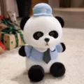 Cute panda plush toy wearing police hat and blue uniform shirt, soft stuffed doll for kids. - 33cm Blue Police Panda