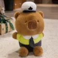 Cute plush bear doll in uniform soft stuffed animal toy for children soothing companion - 33cm Green Police Capybara