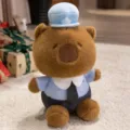 Cute plush bear toy wearing a lovely blue uniform hat and shirt, soft stuffed doll for kids. - 33cm Blue Police Capybara